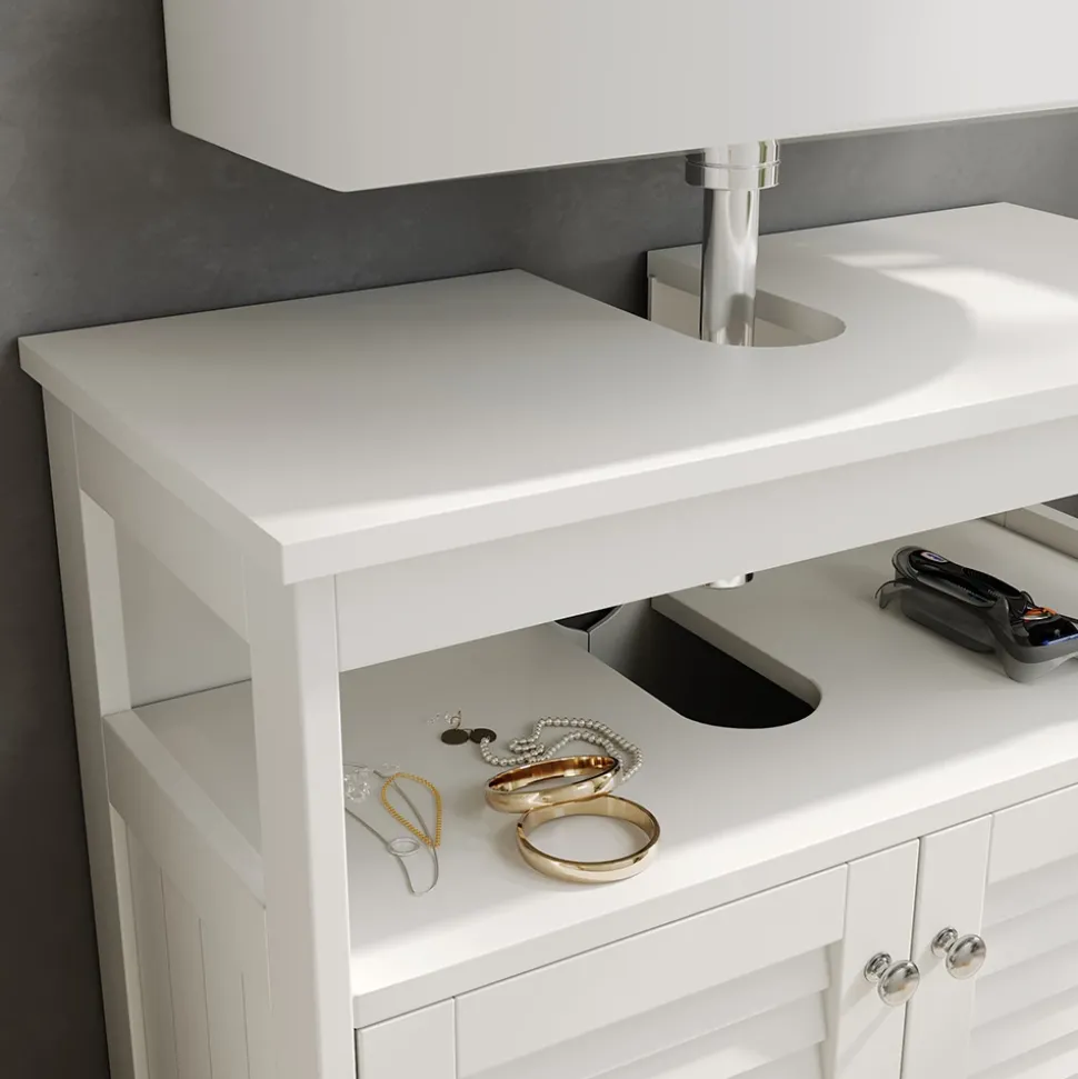 Waschbeckenunterschrank Riad Weiß 60 x 60 cm mit 2 Türen und offenem Fach Vicco