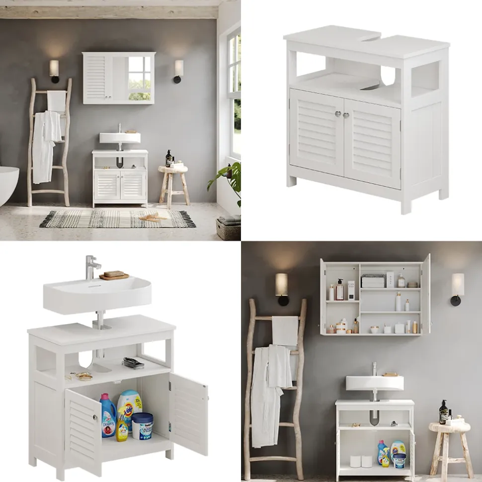 Waschbeckenunterschrank Riad Weiß 60 x 60 cm mit 2 Türen und offenem Fach Vicco