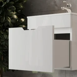 Waschbeckenunterschrank Stefanie Weiß Hochglanz 2 Teile, mit Waschbecken Vicco