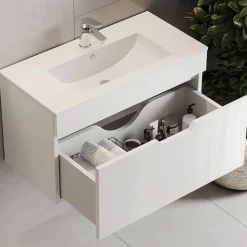 Waschbeckenunterschrank Stefanie Weiß 2 Teile, Unterschrank 80 cm Vicco