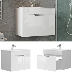 Waschbeckenunterschrank Stefanie Weiß 2 Teile, Unterschrank 60 cm Vicco