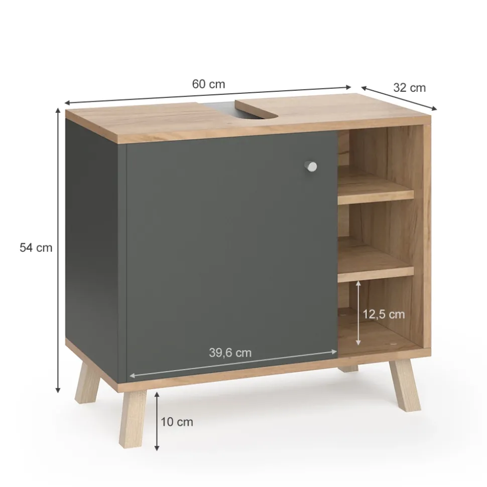 Waschbeckenunterschrank Senyo Anthrazit 60 x 54 cm Vicco