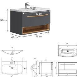 Waschbeckenunterschrank Stelantis Anthrazit 2 Teile Vicco