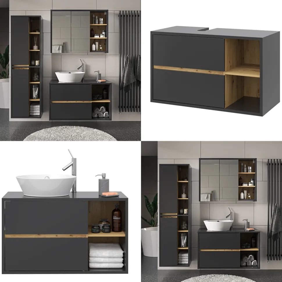 Waschbeckenunterschrank Viola Anthrazit 100 x 60 cm Vicco