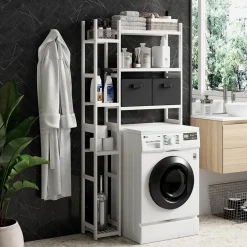 Waschmaschinenschrank Bilbao Weiß 78.5 x 163 cm mit 2 Vliesschubladen Vicco