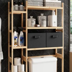 Waschmaschinenschrank Bilbao Bambus 78.5 x 163 cm mit 2 Vliesschubladen Vicco