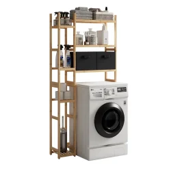 Waschmaschinenschrank Bilbao Bambus 78.5 x 163 cm mit 2 Vliesschubladen Vicco