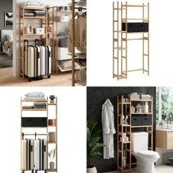 Waschmaschinenschrank Bilbao Bambus 78.5 x 163 cm mit 2 Vliesschubladen Vicco