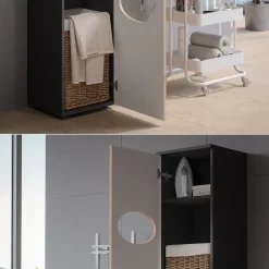 Wäscheschrank Irma Anthrazit/Goldkraft Eiche 37.2 x 192 cm Vicco