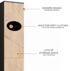 Wäscheschrank Irma Anthrazit/Goldkraft Eiche 37.2 x 192 cm Vicco